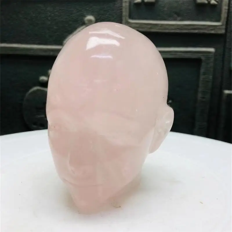 Natural Rose Quartz Beauty Skull Ashtray Carving Polished Quartz Healing Stones Gemstones For Home DIY Decoration 1pcs 7x8x9CM