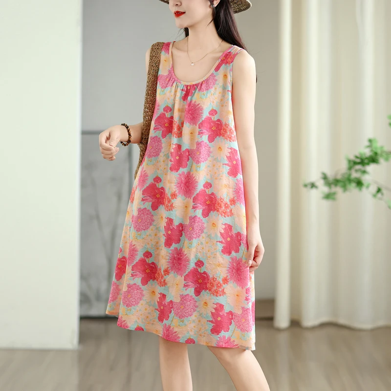 

Летняя тонкая юбка-жилет, свободная хлопково-льняная юбка с круглым принтом Ne, женская одежда больших размеров, удобная дышащая одежда