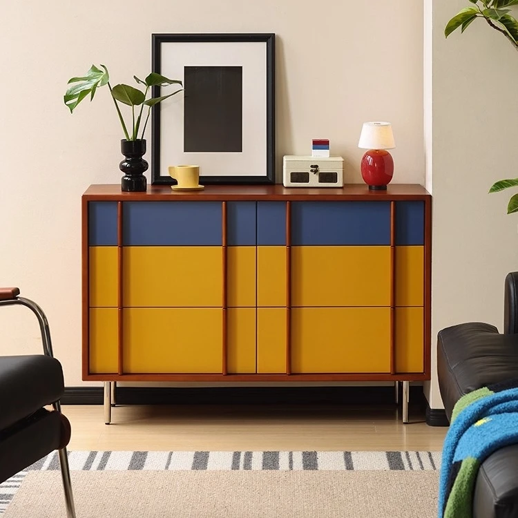 &c Medieval-Style Six-Bucket Cabinet Color Matching Chest Drawers for Bedroom Bedside Living Room Storage Features Contrast