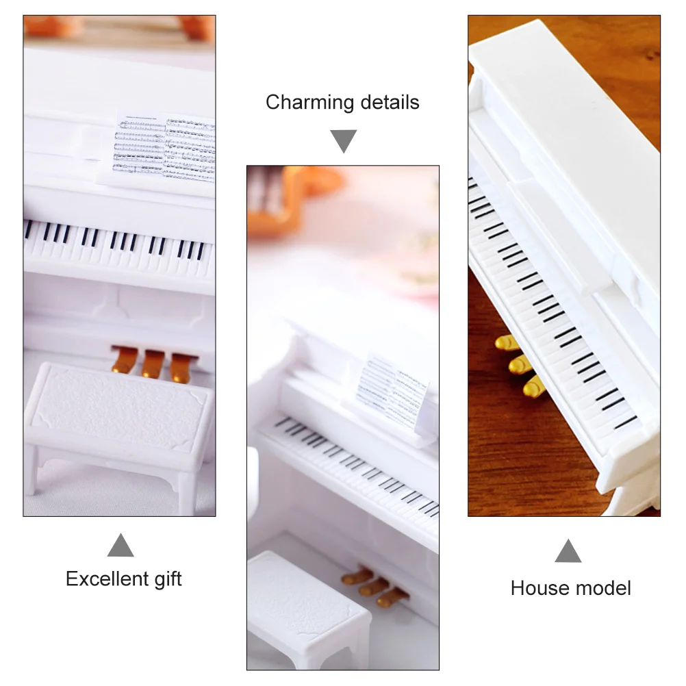 Dollhouse Piano Ornaments Miniature Furniture Music Instrument Home Decor Accessory Kids Toy and Stool Decorations