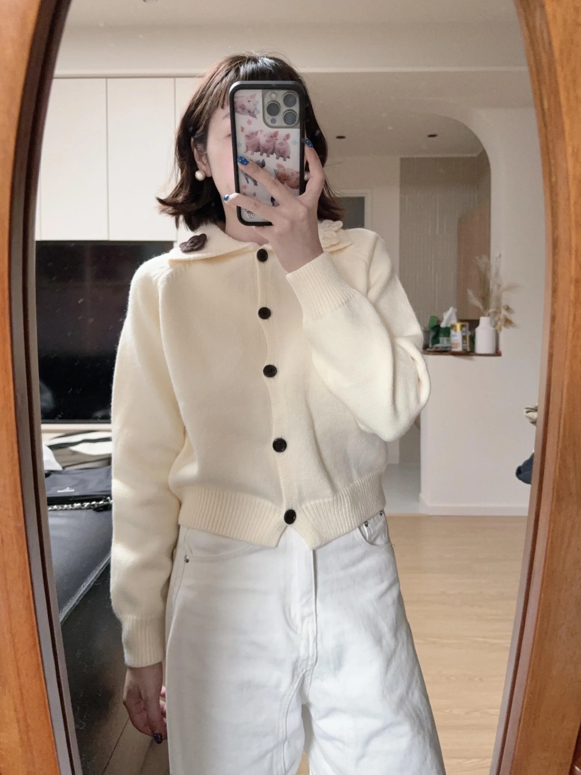 

Korean Sle Soft Floral Handmade Knitted ort Sweater Women's Design Sensation White Top Autumn Winter Loose Fit Long Sv...