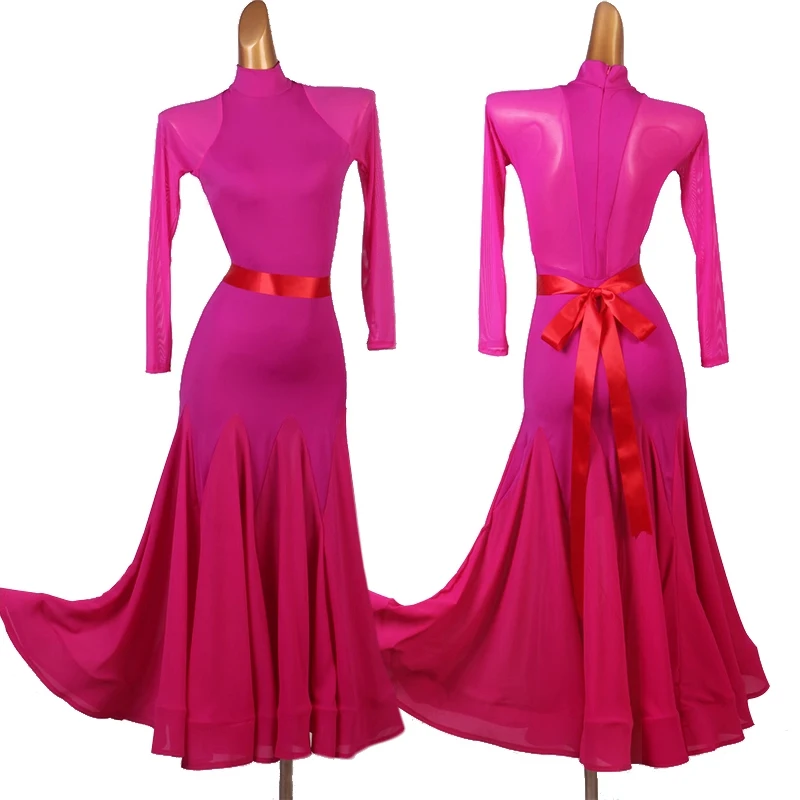 Sukienki walcowe damskie, standardowy strój konkursowy do tańca, sukienka balowa z wysokim kołnierzem, nowoczesna odzież do tańca towarzyskiego, strój na występy taneczne 4497