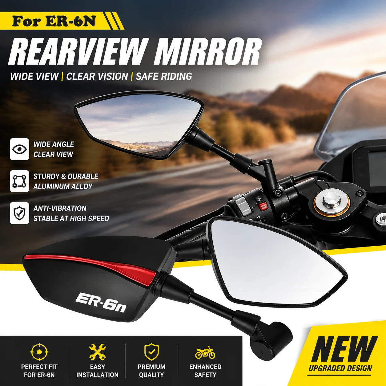 For ER-6N ER6N 2006-2016 Motorcycle Accessories 8mm 10mm Universal Adjustable Rearview Mirrors Ball Joint Rustproof Vibratio