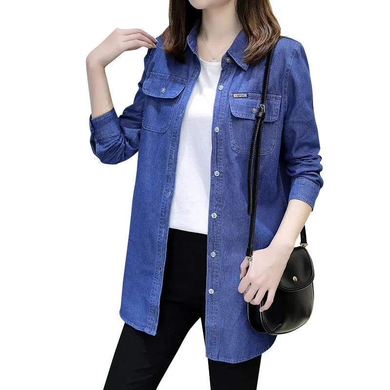 Casual Denim Shirt Women's 4XL New Long-sleeved Korean Loose Denim Coat Tops Female Spring Autumn All-match Jeans Jacket Outwear