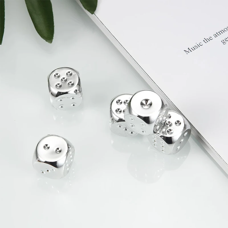 5 teile/satz Metall würfel Set mit Metall Aufbewahrung koffer Gold/Silber 6-seitige Spiel würfel für Brettspiel 13mm – Detail 4
