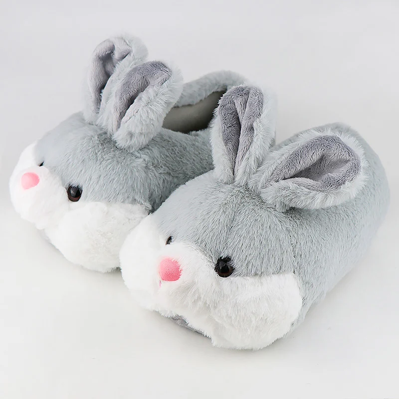 Comemore 2022 Women Cute Animal Slippers Girls Rabbit Home Shoes Plus Size 44 Non Slip Flat Autumn Winter Warm Slipper Plush Men