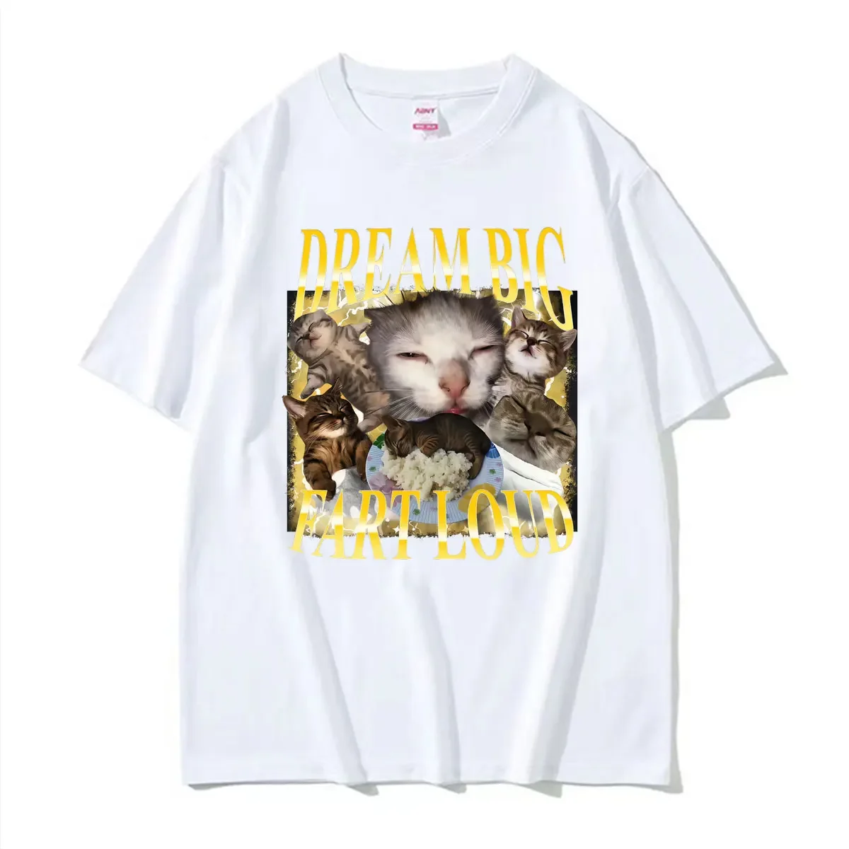 Funny Cat Dream Big Fart Loud Retro 90s Meme T Shirts Men Women Humor T-shirt Tops Fashion Cartoon T-shirts Streetwear