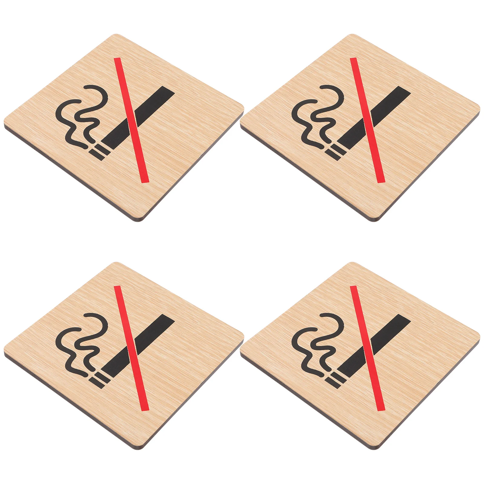 4Pcs Rectangular No Smoking Warning Signs Wooden Non-Smoking Plates for Business Home Office Hotel Public Area Notice Boards