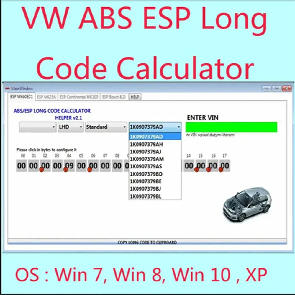 2025 New for VW ABS ESP Long Code Calculator Helper MK60EC1 ABS ESP Long Code Calculator software+ unlimited install+ install