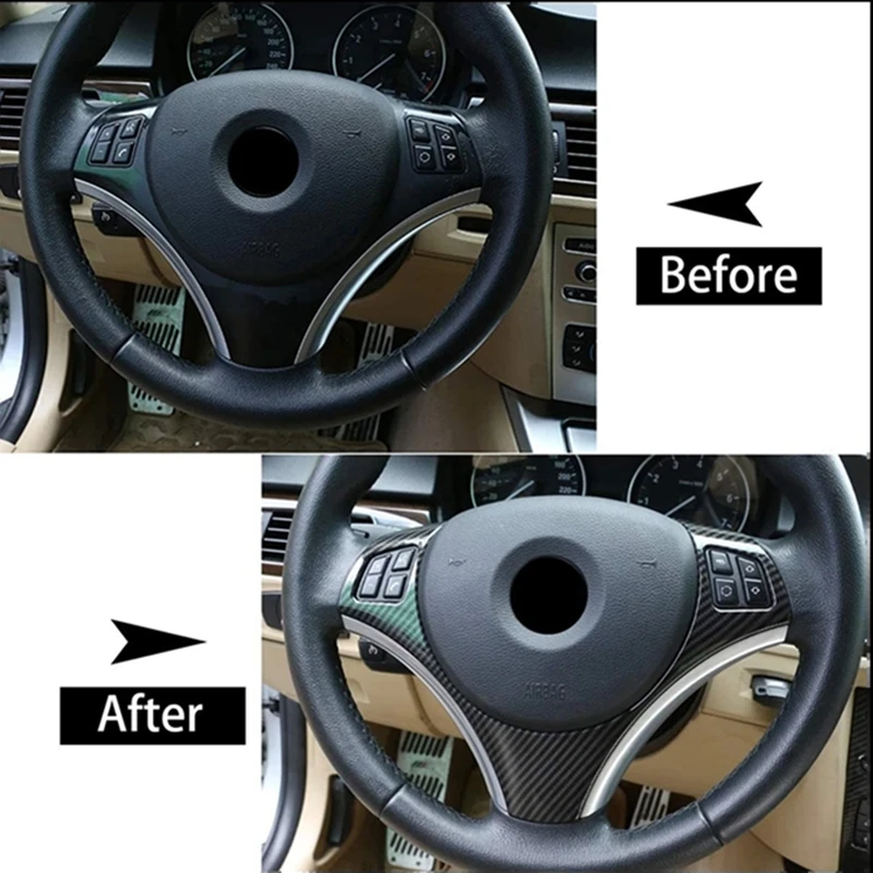 Cubierta de fibra de carbono para volante de coche, accesorios decorativos para BMW Serie 3 E90 E92 E93 Serie 1 E82 E87 2005 - 2011