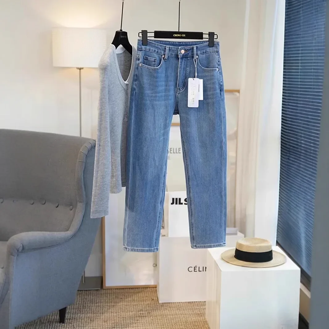 High-Waisted Slimming Petite Straight-Leg Jeans For Women Spring Autumn/Winter 2024 New Style Loose Fit Blue Straight Pants