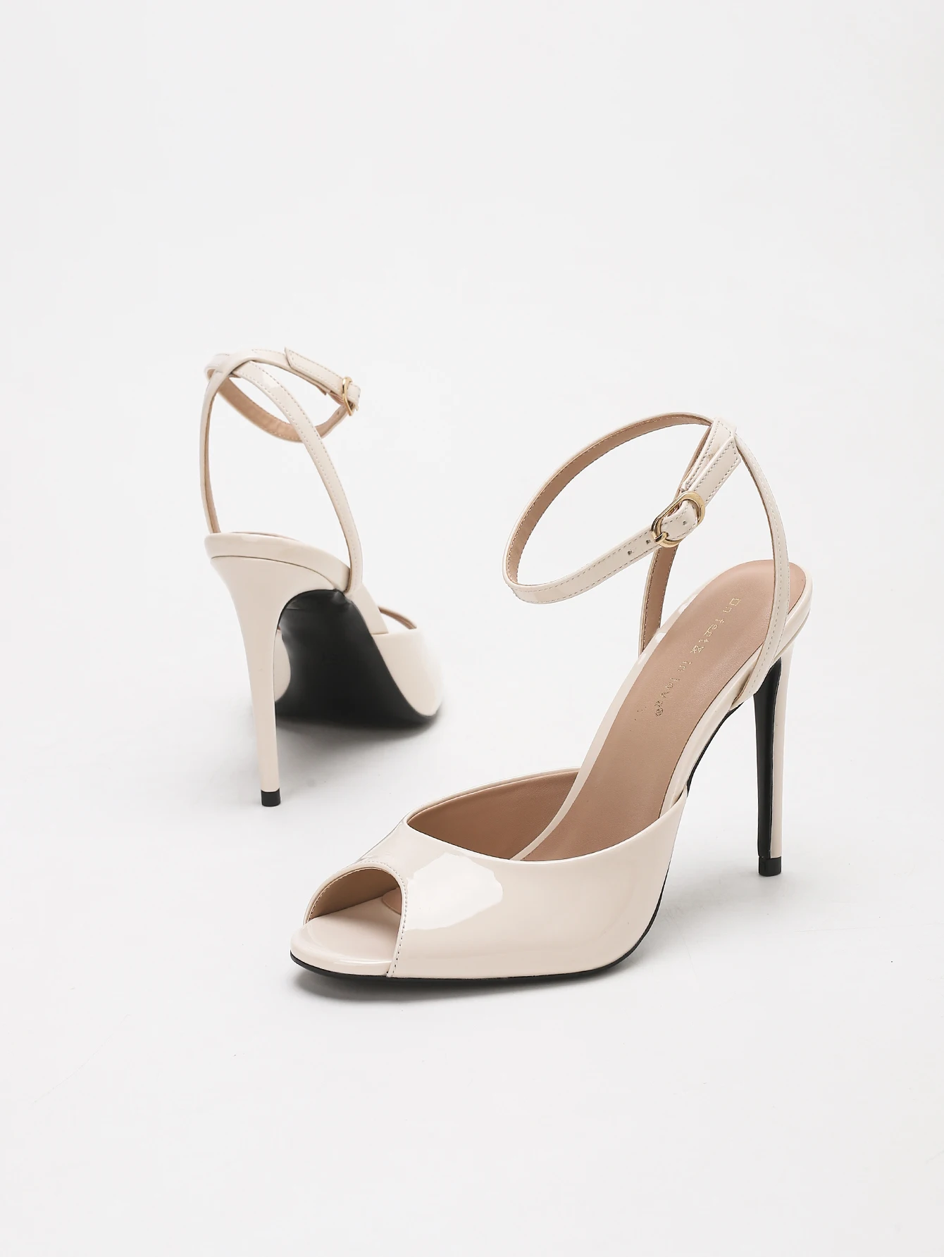 WOMEN IVORY WHITE PATENT LEATHER PEEP TOE ANKLE STRAP STILETTO HIGH HEEL SANDALS ADJUSTABLE BUCKLE WEDDING PARTY SHOES
