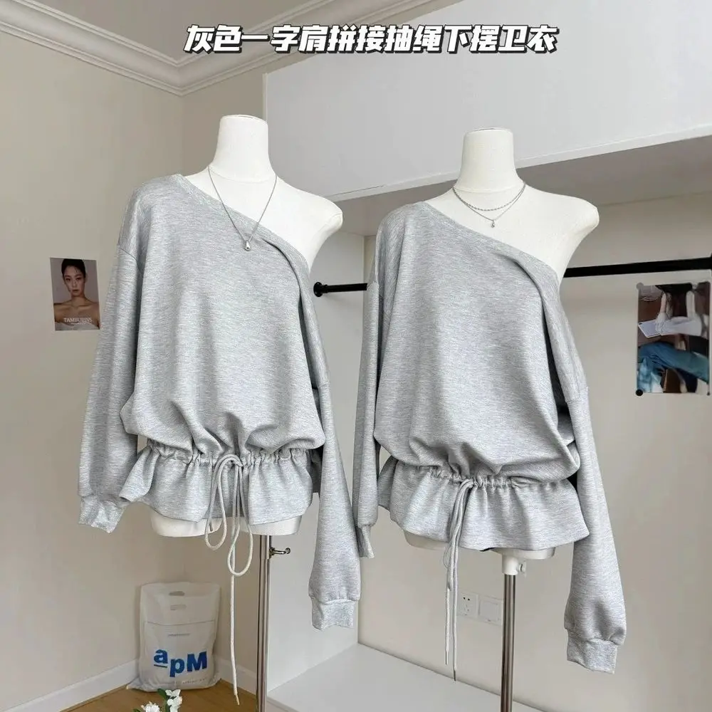 

Korean contrasting color one-shoulder short-sleeved T-shirt for women 2025 summer new irregular knitted top