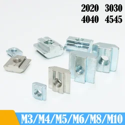 100/set T Slide Nut M3 M4 M5 M6 M8 T Block Square Nuts T-Track Sliding Hammer Nut for Fastener Aluminum Profile 2020 3030 4040