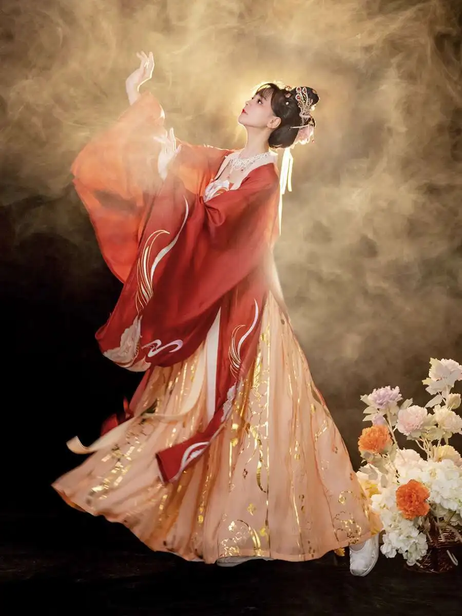 Hanfu 여성 당나라 Hezi 스커트 자수 셔츠 중국 스타일 고대 의류 가을 데일리 스타일 클래식 댄스 드레스