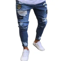 Jean brodé blanc pour hommes, en coton, extensible, déchiré, Slim, haute qualité, Hip Hop, trou noir, Slim Fit, pantalon en Denim surdimensionné, nouvelle collection 4