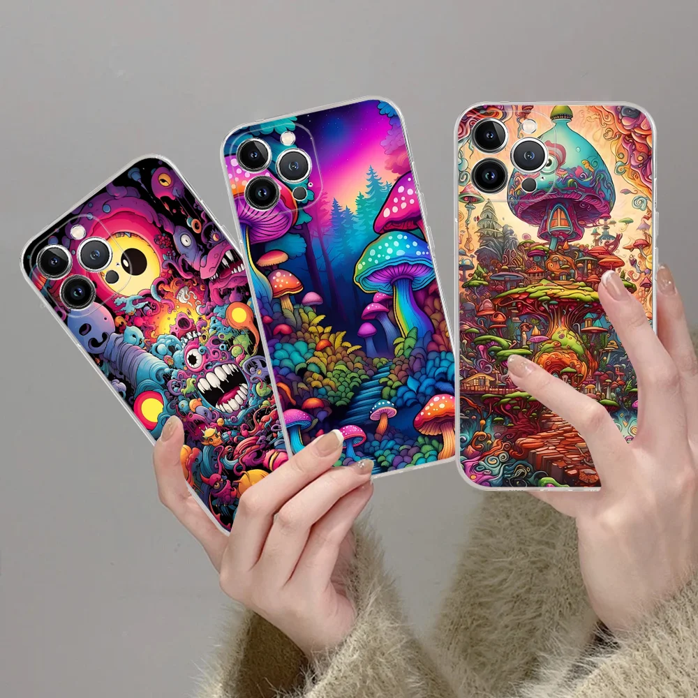 Weird Trippy Mushroom Psychedelic Art Phone Case for iPhone 16 15 8 7 6 6S Plus X SE XR XS 14 11 12 13 Mini Pro Max Mobile Case