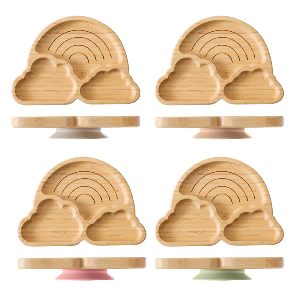 2pc Set Baby Holz Geschirr Set Kleinkind Holzgriff Könnte Bambus Holz Platte Schüssel Silikon Saug Kinder Fütterung Supplie