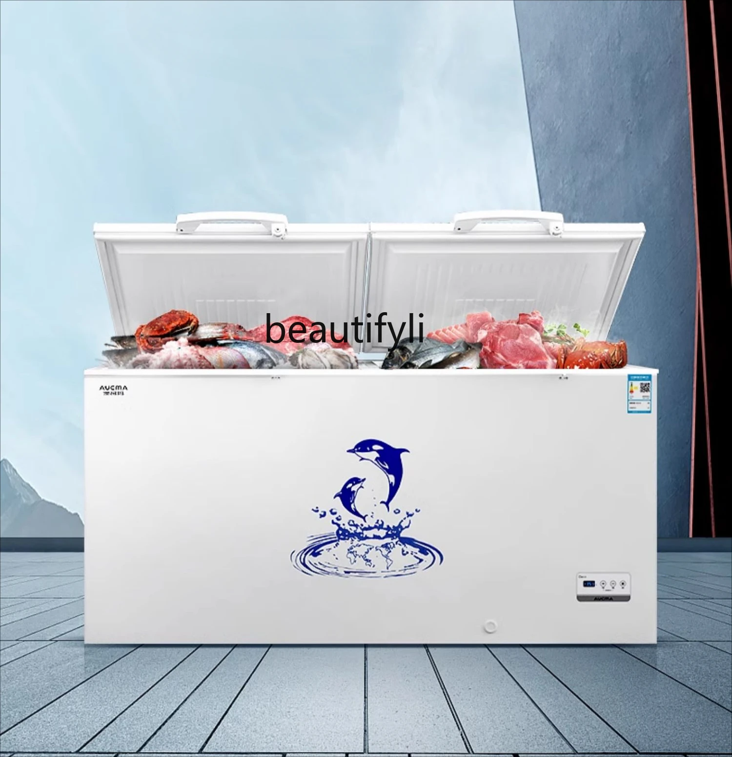 

E Commercial Large Freezer Freezer Horizontal Large Capacity Refrigerated Freezer Display Cabinet