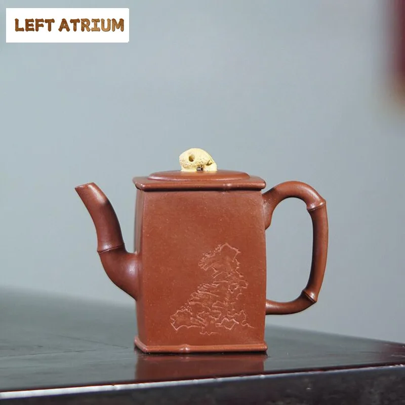 

150ml Aesthetic Yixing Purple Clay Teapot Handmade Bamboo Joint Pot Raw Ore Dragon's Blood Sand Kettle With Infuser Zisha Teaset