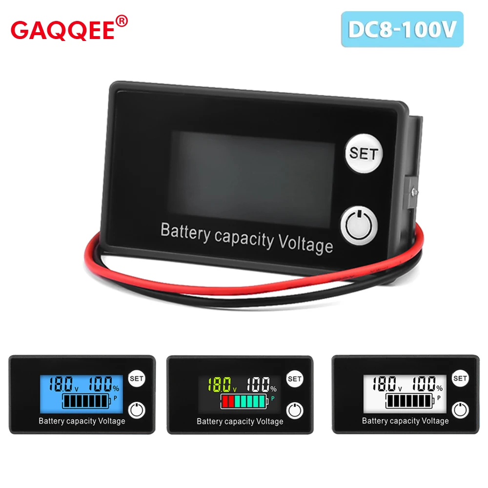 Battery Capacity Indicator DC8-100V Motorcycle Voltmeter Lead Acid Lithium LiFePO4 Power Meter Tester 12V 24V 48V 72V Car Supply