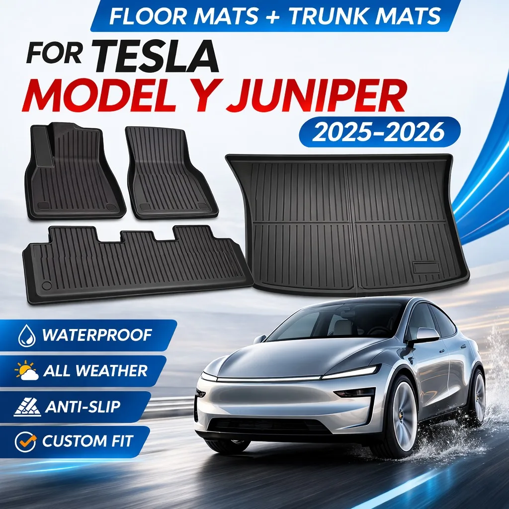 

All Weather Floor Mats for Tesla Model Y Juniper 2025 2026 Custom Fit Waterproof Anti-Slip Floor Liners Front Rear Trunk Liner