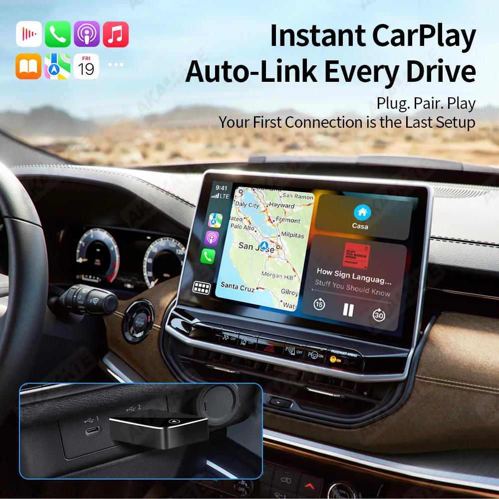 2IN1 سلكي صغير إلى CarPlay لاسلكي Android Auto Dongle محول ذكي عالمي لفولكس واجن فولفو تويوتا نيسان بنز أودي #4