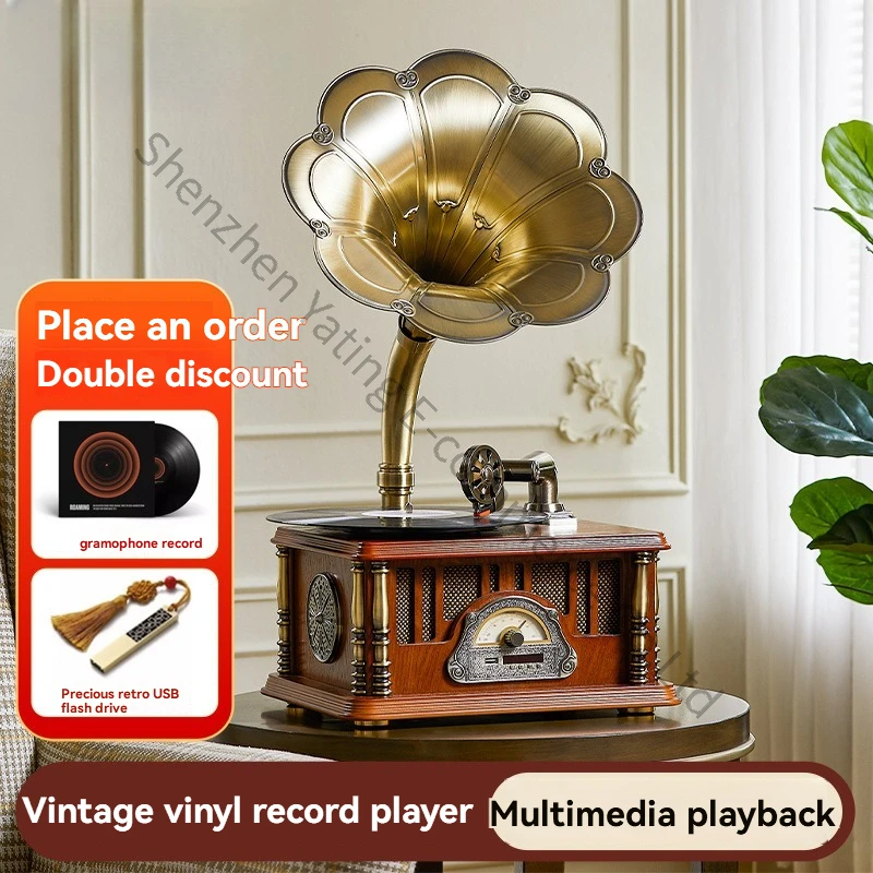 SP1808 American European Turbo Singing Arm Desktop Black Glue Phonograph Bluetooth Speaker