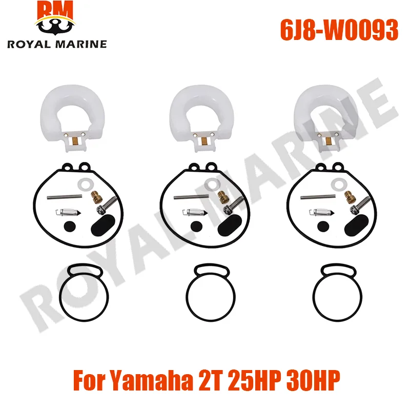 6H1-W0093-01 6J8-W0093 Carburetor Repair Kit 3 Set For Yamaha Outboard Motor 2T 25 30 75 80 90HP Sierra 18-7291 6H1-W0093