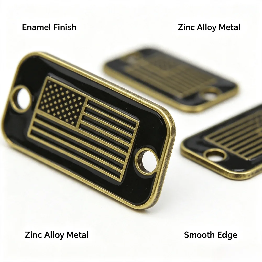 USA Flag Rectangular Paracord Bracelet Keychain Accessories Shoelace Decoration Alloy Rectangle with Rounded Corners 2 Holes