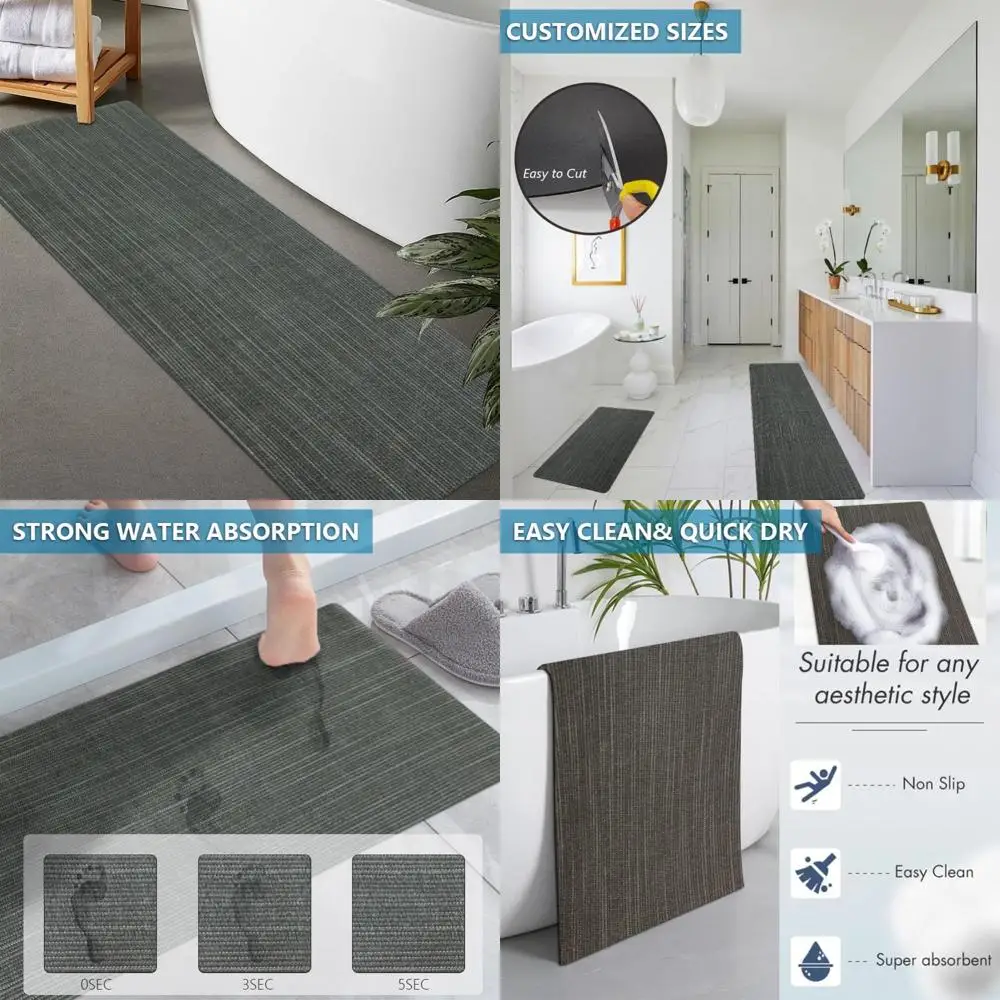 

custom-sized rubber anti-slip absorbent thin bathroom rugs - quick dry, door-friendly, washable mats