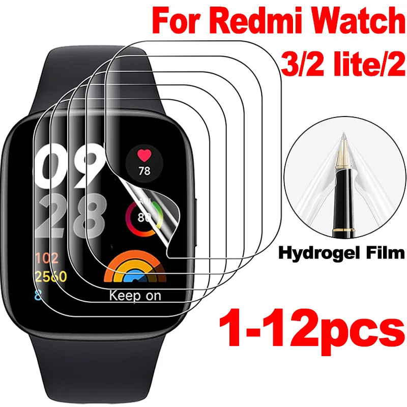 1/12PCS Hydrogel Film for Xiaomi Redmi Watch 3/2/2 Lite 9D Curved Soft Screen Protector for Redmi Watch 3 SmartWatch Not Glass