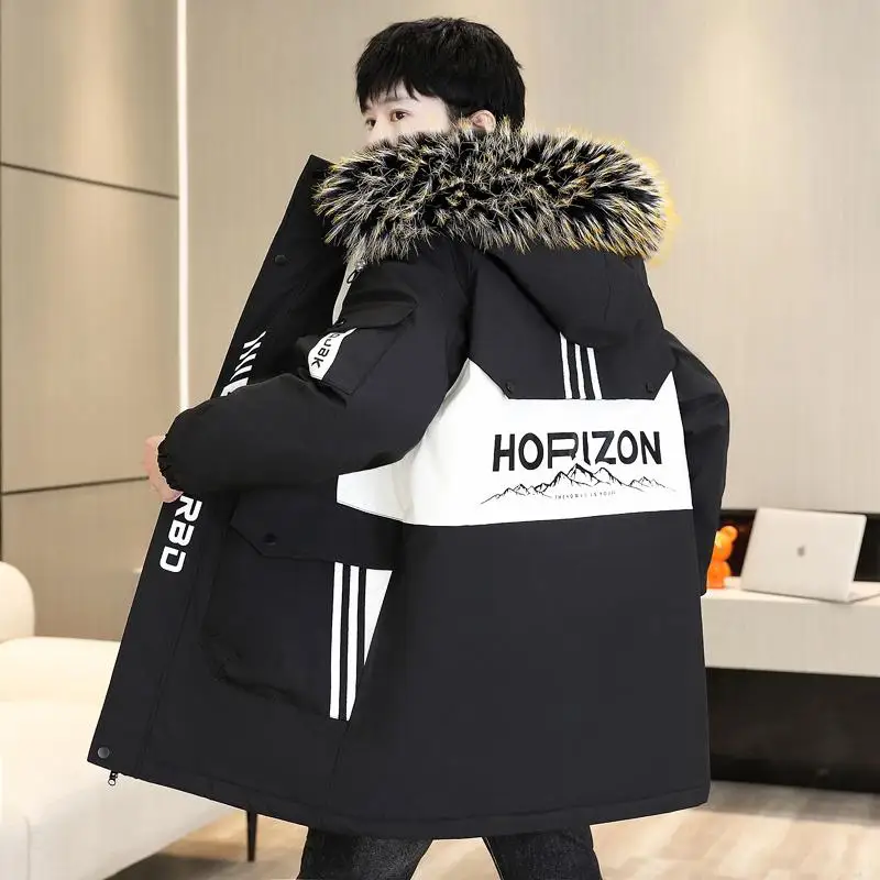 

2025 Winter New Faionable Men's Thiened Fce Lined Hooded Cotton Jaet Mid-Length Casual Warm Sli Outerwear