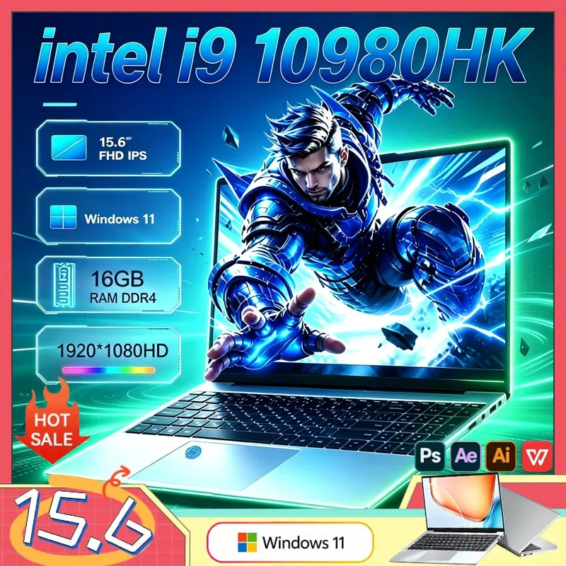 2026 New Latest 15.6 Inch 4K HD Laptop Core I9 10980HK 16GB RAM 1TB SSD Windows 11 Ultra Slim Portable Gaming Office Notebook