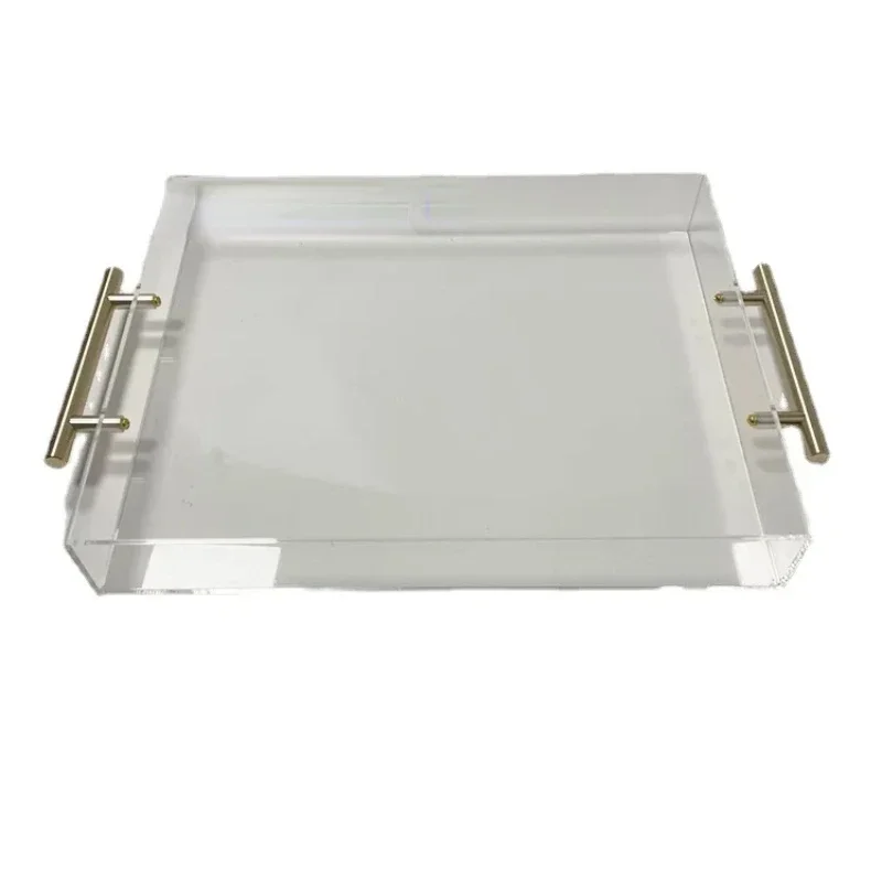 

Factory direct sales Ins style acrylic rectangular tray, living room storage tray, creative gold handle tea tray