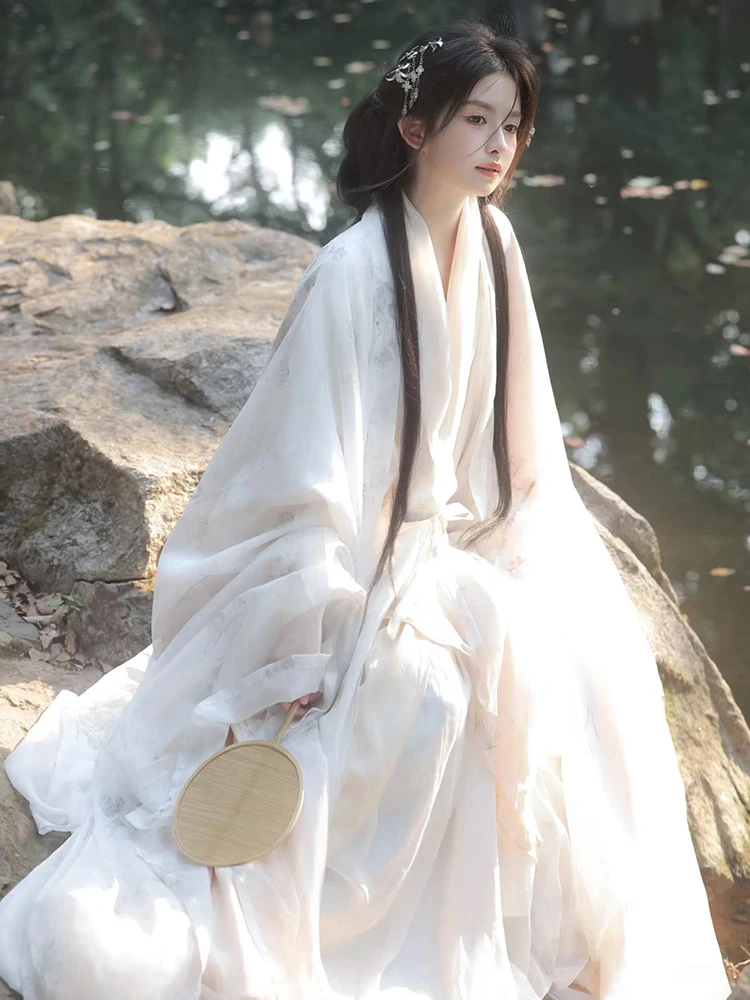 Xianqi Piaopiao Hanfu female adult photo white tulle hood cloak Song-made ancient style dress chinese traditional dress