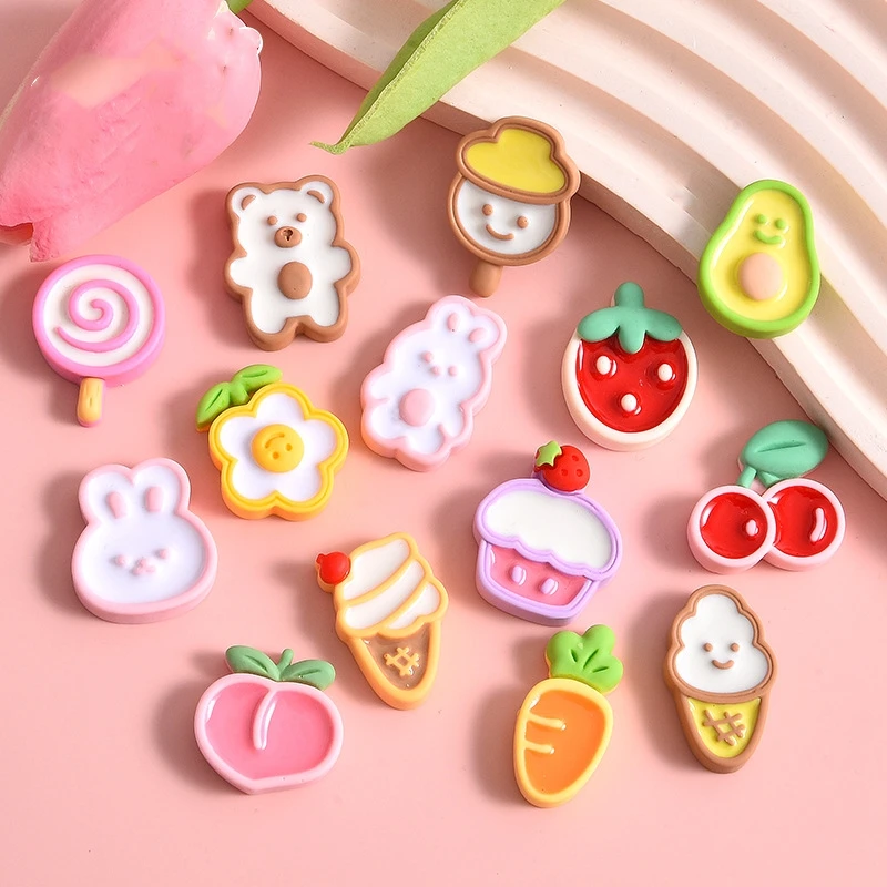 30Pcs Mini Nail Art Decoration Series Resin Flatback Cabochon Cute Lolly Flower Ornament Jewelry Making Hairwear Accessories