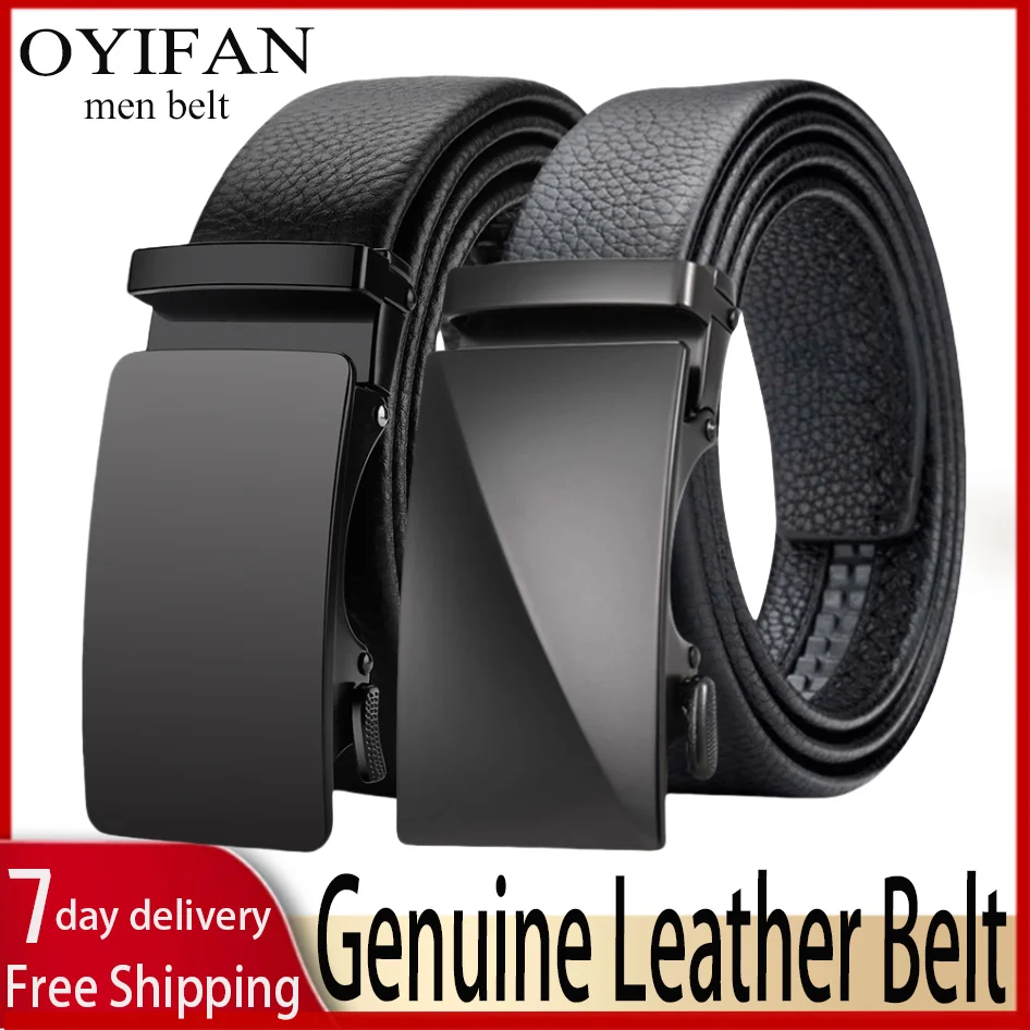 Cinturón automático de cuero de vaca genuino para hombre, cinturón Formal con hebilla automática, correa de negocios de cuero genuino para hombre