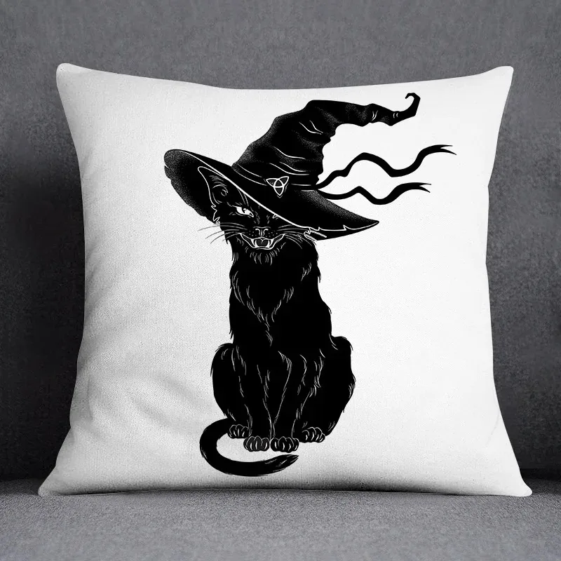 Black Cat Magic Witch Potion Pumpkin Skull Series Pattern Decorative Pillowcase Square Home Office Ornament Cushion Cover