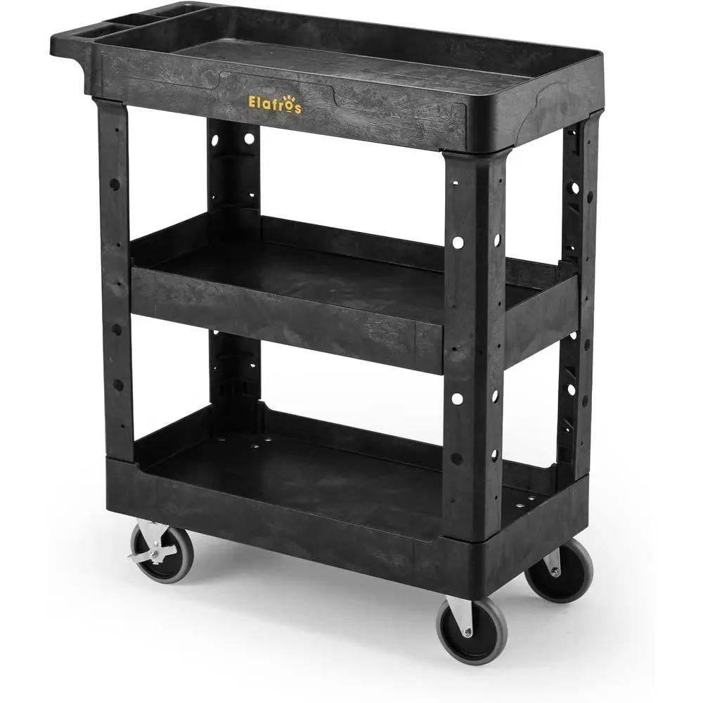 

3 Shel Heavy Duty Utility Cart, 34" x 17" x 38.5", Rolling Work Cart with 4 Swivel Wheels, Deep Shelves, Saely Holds up to 550 l