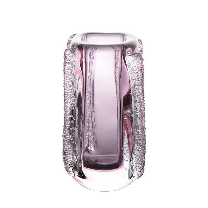 Pink square mouth glazed flower ware, light luxury and high-end sense of beautiful vase, thickened glass art flower ware living