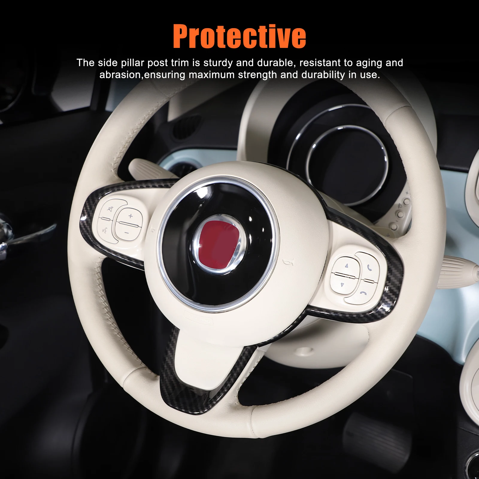 

ABS Red For Fiat 500 2016-2024 Car Steering Wheel Button Decorative Frame Sticker Car Interior Accessories