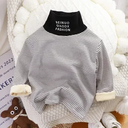 New Autumn Winter Baby Boys Girls Thicken Striped Long Sleeve T-shirt Tops Kids Children's Turtleneck Soft Warm Bottoming Shirt