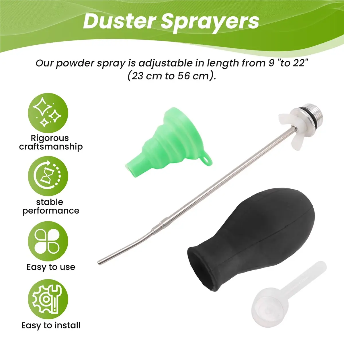 A08I Diatomaceous Earth Powder Duster, Longer 9Inch to 22Inch Retractable Garden Powder Applicator Dispenser, Duster Sprayers