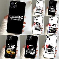 JDM Type R Civic Sport Car Phone Case For iPhone 11 12 13 14 15 16 Pro Max Mini X XS Max XR Plus SE2 Full Back Cover