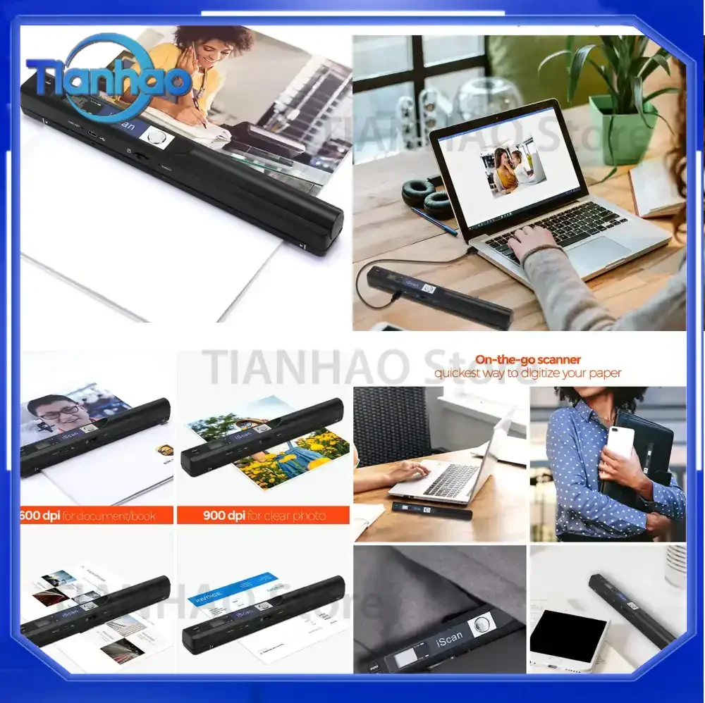 Portable Scanner for Documents Photos Old Pictures Receipts 900 DPI Scan A4 Color Page in 3 Seconds Photo Scanner for