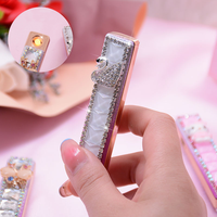 New Diamond USB Women's Lighter Metal Windproof Portable Rechargeable Lighter Cigarette Accessories Women's Cute Gift