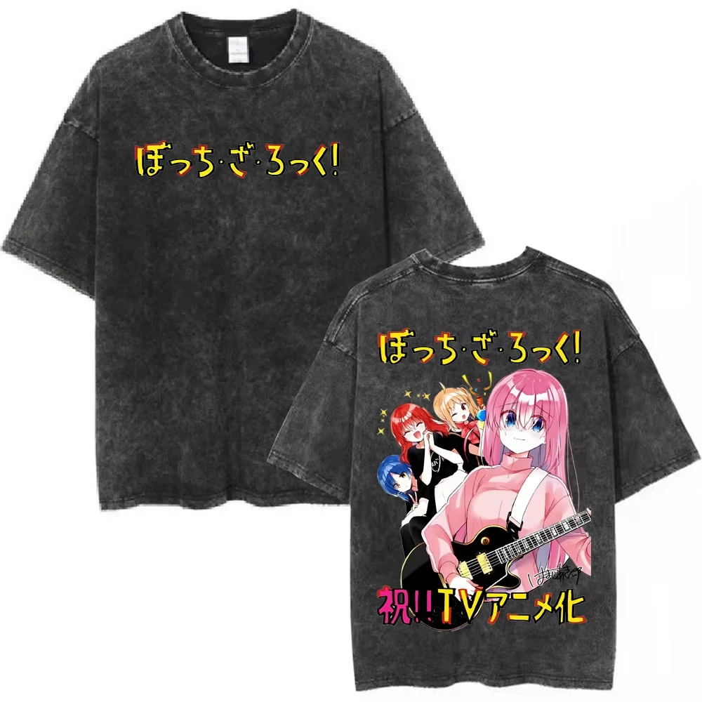 2026 Summer Hot Sale Vintage Washed Anime Bocchi The Rock Gotoh Hitori Kessoku Band T-shirt Men Women Vintage Oversized T-shirt
