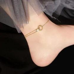 316L Stainless Steel Fashion High-end Jewelry Embedded Zircon Round Roman Numerals Ankle Ornaments Charm Chain Anklet For Women