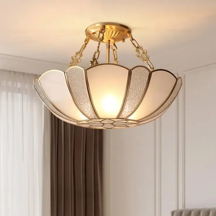 

Modern Copper Chandelier Wrought LED Chandeliers Lighting Fixtures LED Hanging Lamp With Glass Shade For Living Room